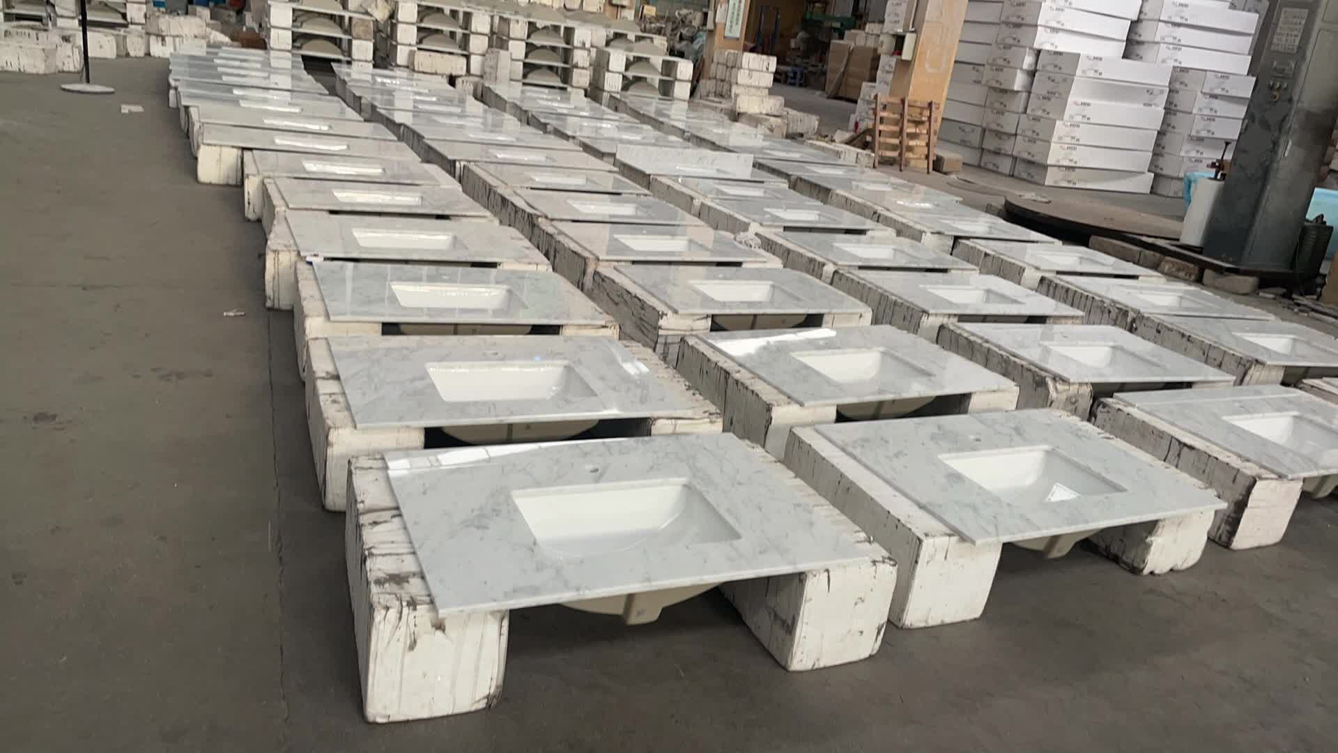 Bianco Carrara Marble Double Sink Bathroom Vanity Tops