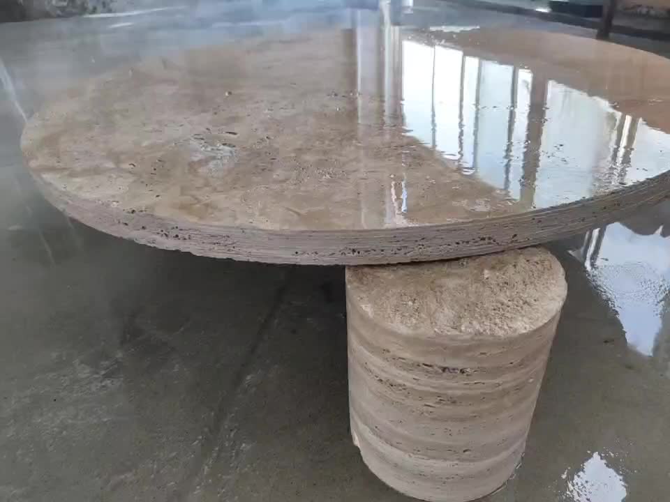 Grey Travertine Silver Titanium Coffee Table For Office