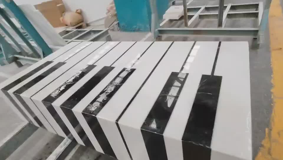 Waterjet Cut White Marble Inlay Round Table Tops