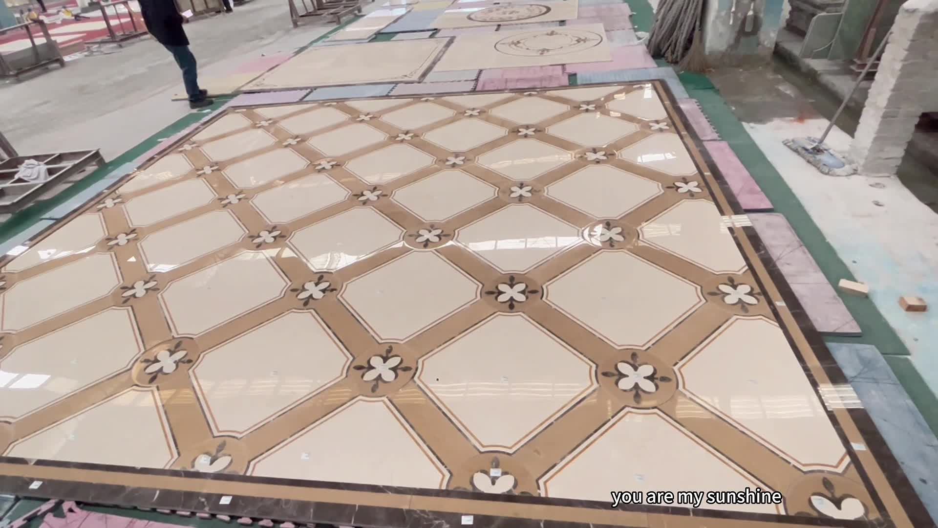 Flower Square Waterjet Medallions Carpet Pattern