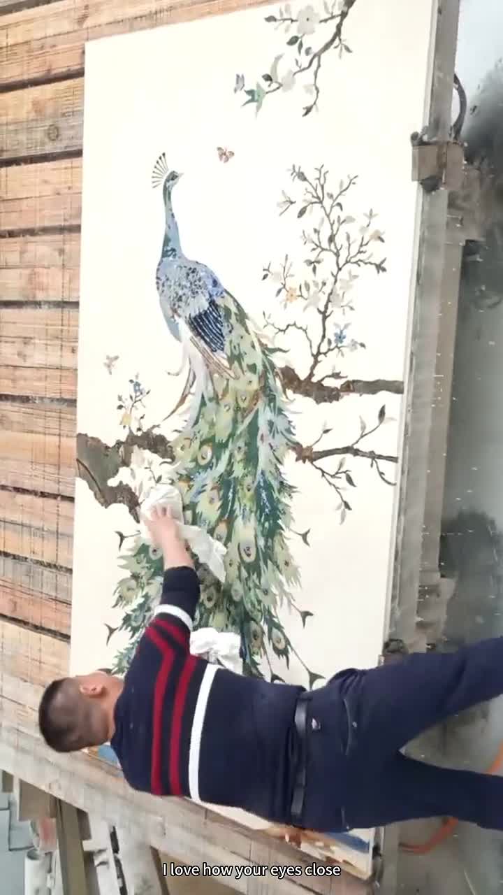 Peacock Wall Decoration Waterjet Cut Pattern Inlay Medallion