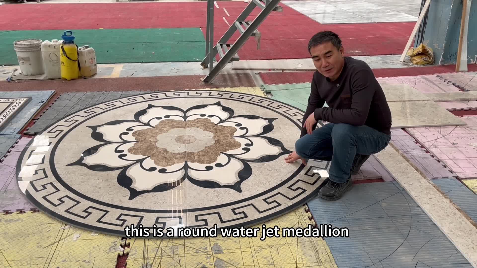 Small Round House Villa Inlay Water Jet Medallion Pattern
