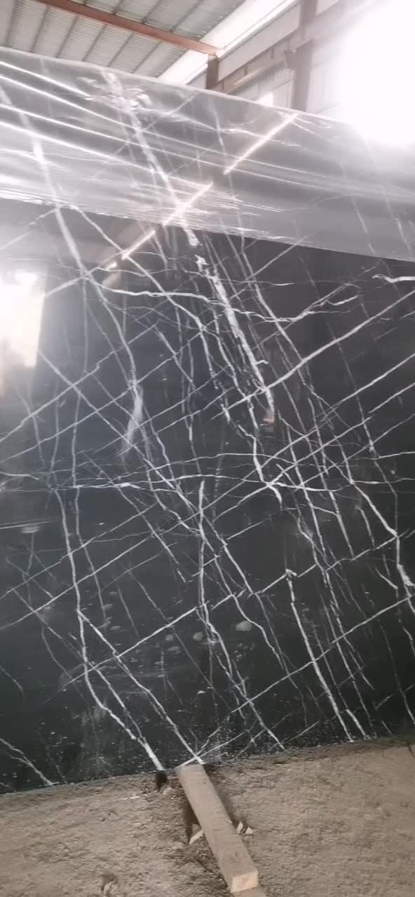 Marble Black With White Roots For Flooring Or Wall Tiles
