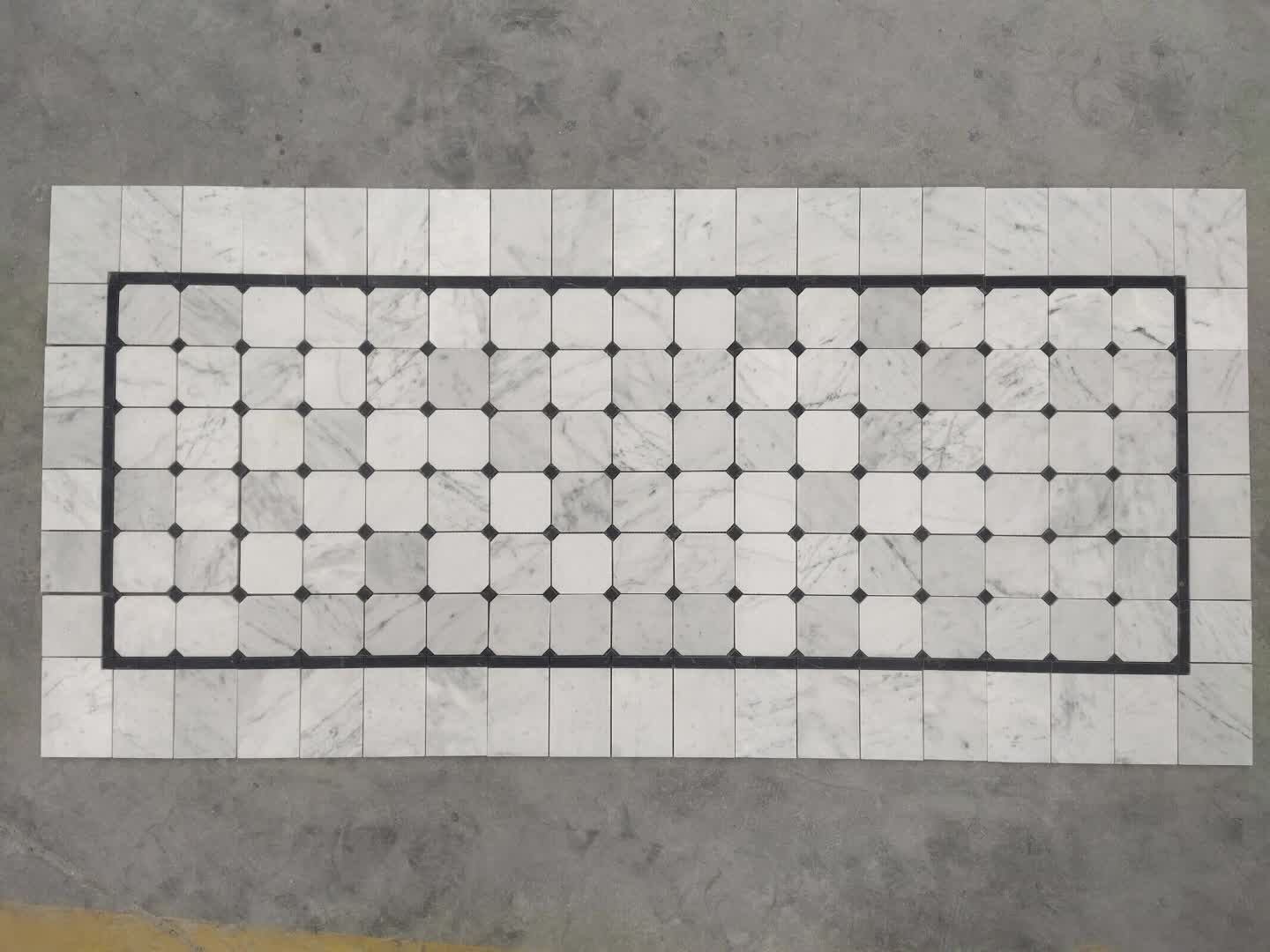 Carrara White Octagon Mosaic Tiles With Black Square Dots