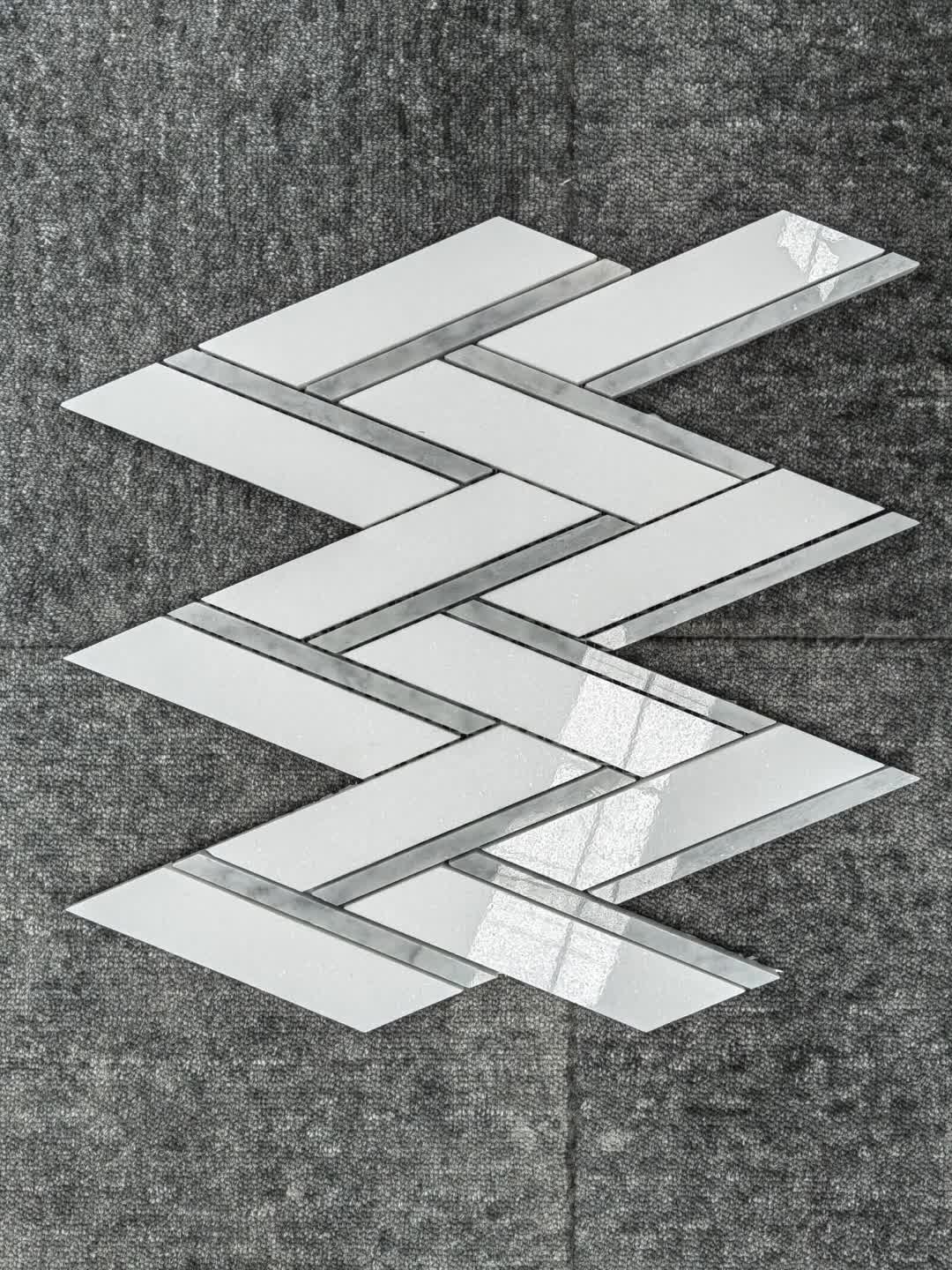 Grey Mixed White Marble Chevron Herringbone Mosaic