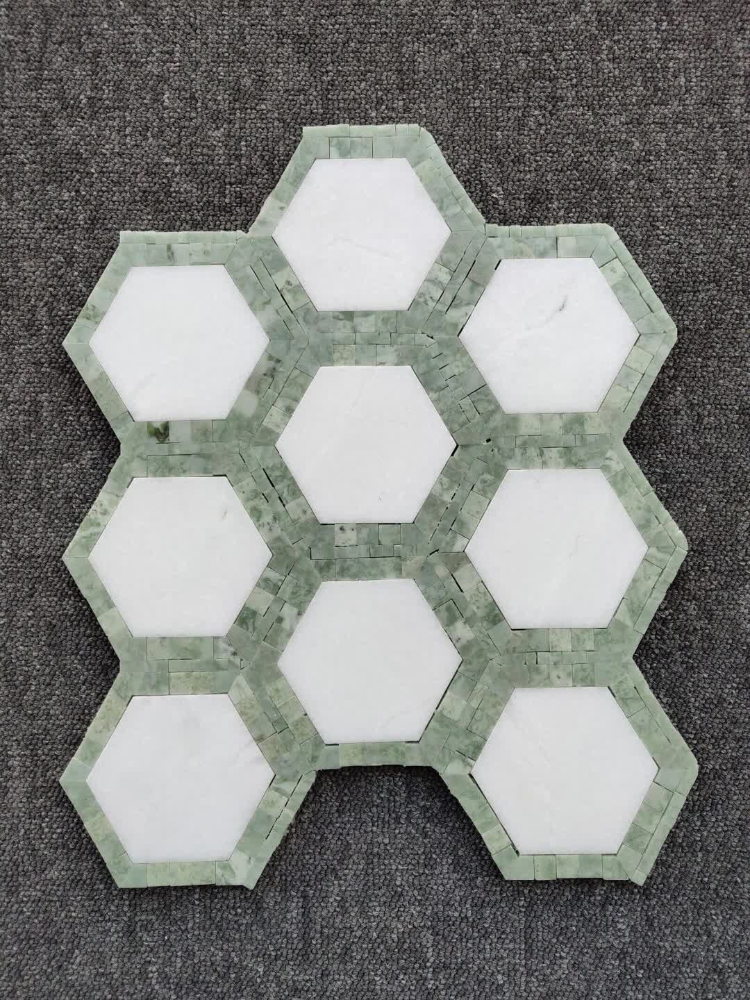 Thassos White Mixed Green Marble Hexagon Mosaic