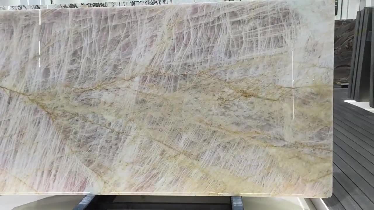 Translucent Pink Crystal Quartzite Stone Slab Floor Tiles