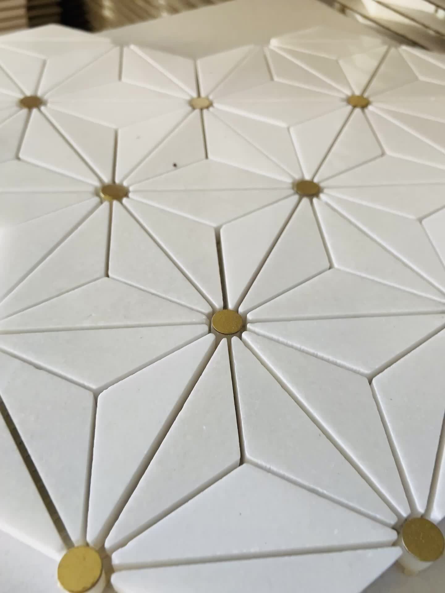 Thassos White Marble With Gold Metal Marble Mosaic Tiles