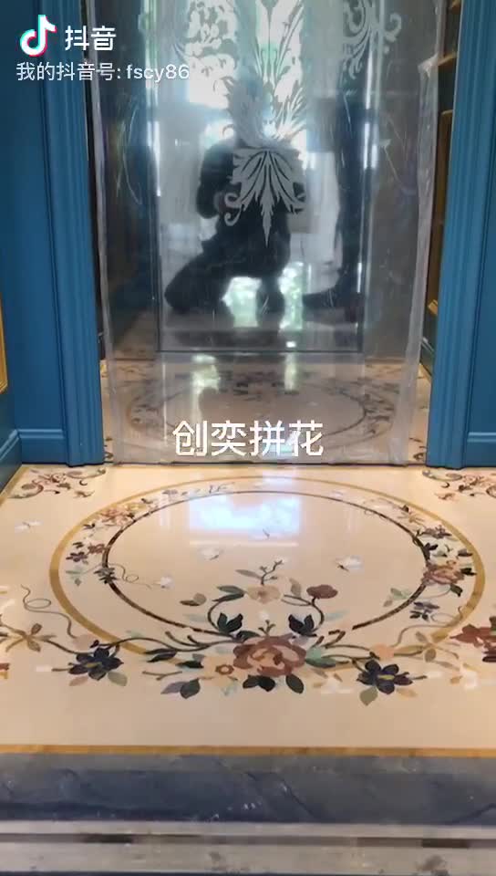 Waterjet Marble Inlay Medallion Small Staircase Entrance