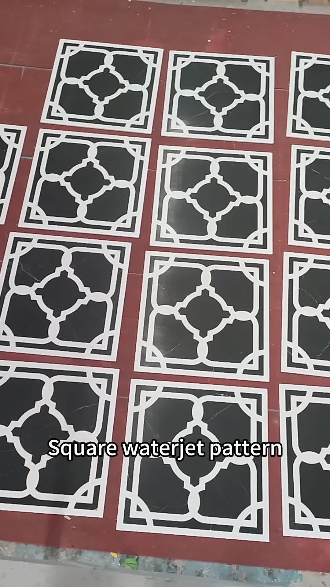 Black Square Water Jet Floor Marble Pattern