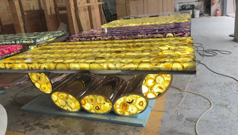 Backlit Agate Dining Table Top Restaurant Table Tops