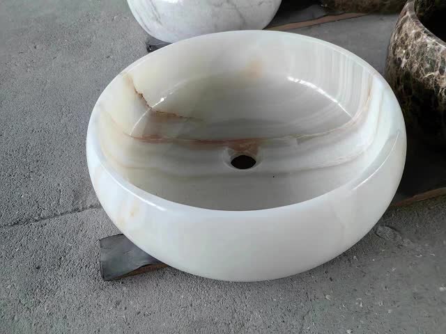 White Onyx Stone Round Basin For Bathroom Vanity