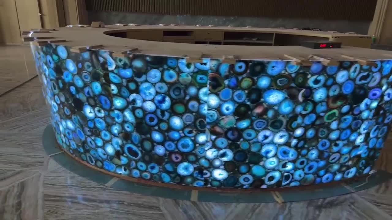 Backlit Blue Agate Semiprecious Stone Commercial Bar Countertop