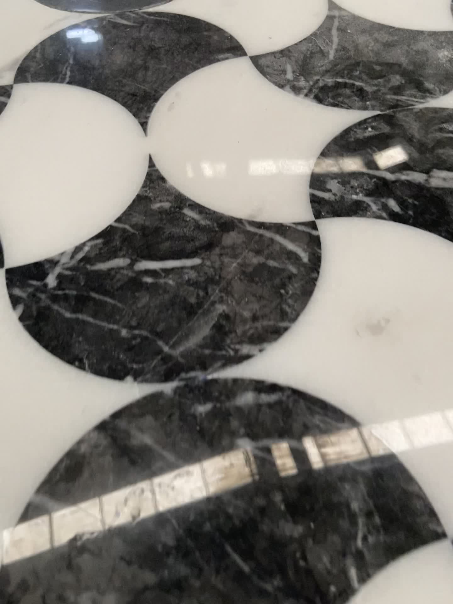 Black And White Marble Medallions Inlay Flooring Tiles
