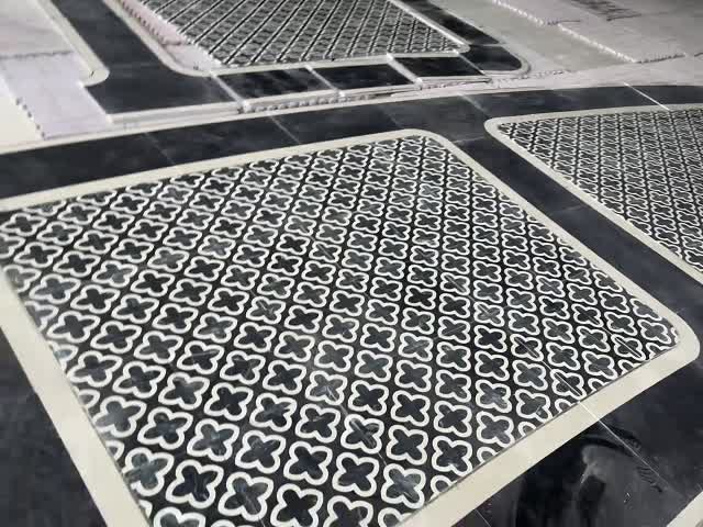 Hotel Entrance Project White Black Marble Flooring Waterjet Cut Floor Pattern Medallions
