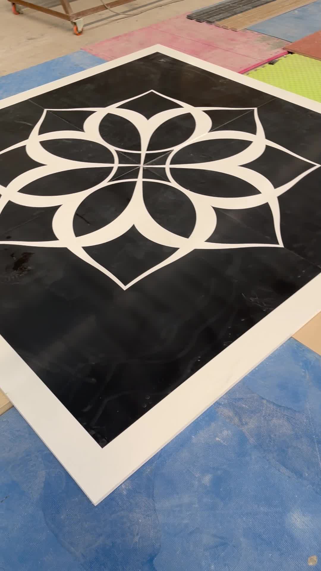 Black And White Flowers Waterjet Medallions Small Pattern