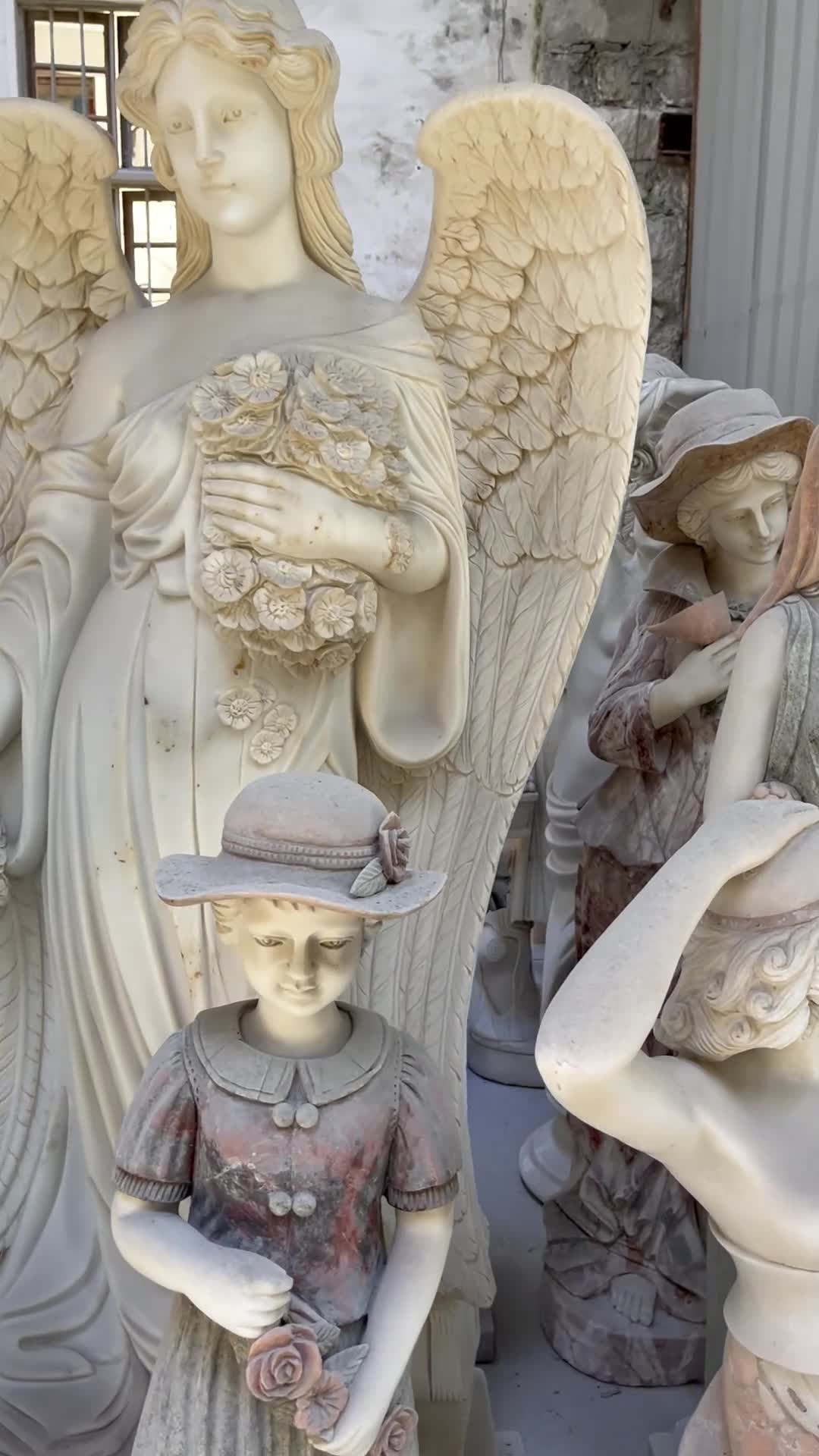 Natural Marble Cherub Angel Sculpture