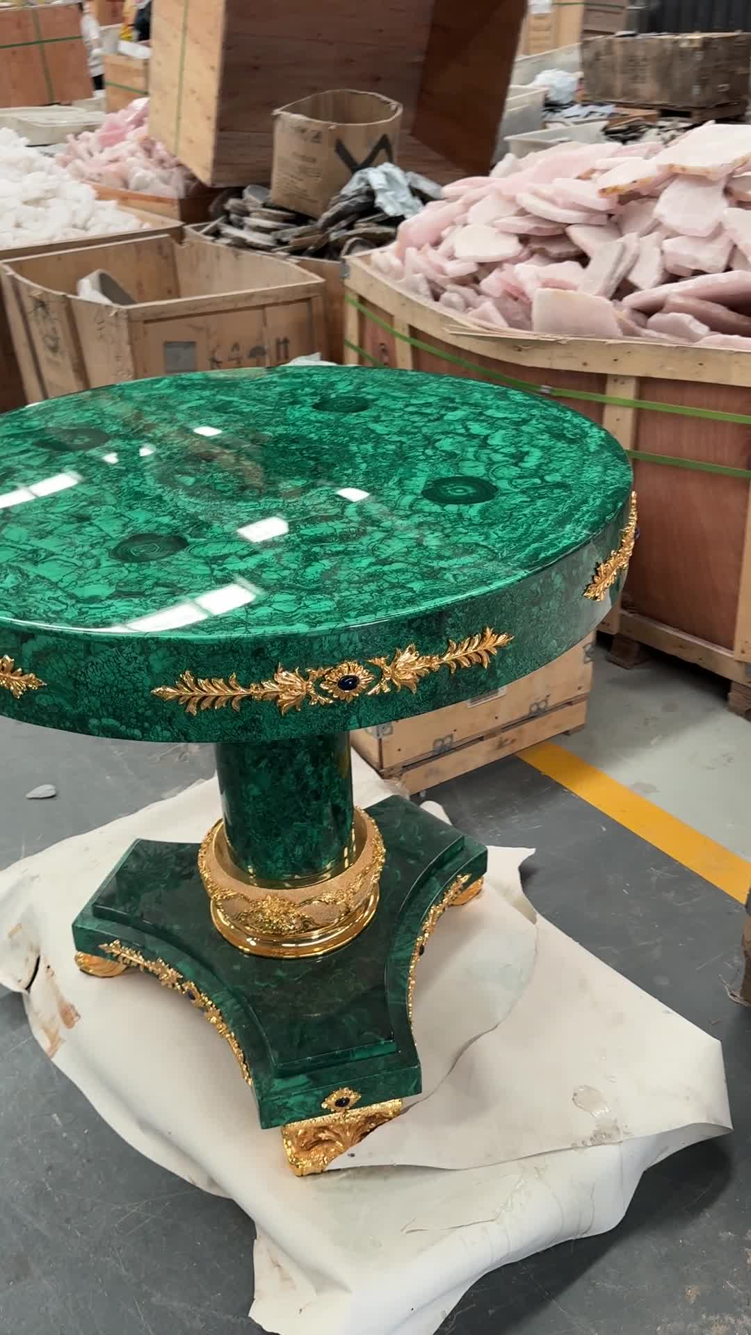 Malachite Green Semiprecious Stone Round Table