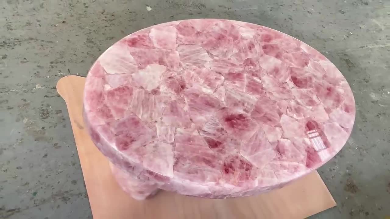 Pink Crystal Semiprecious Stone Coffee Table Tops
