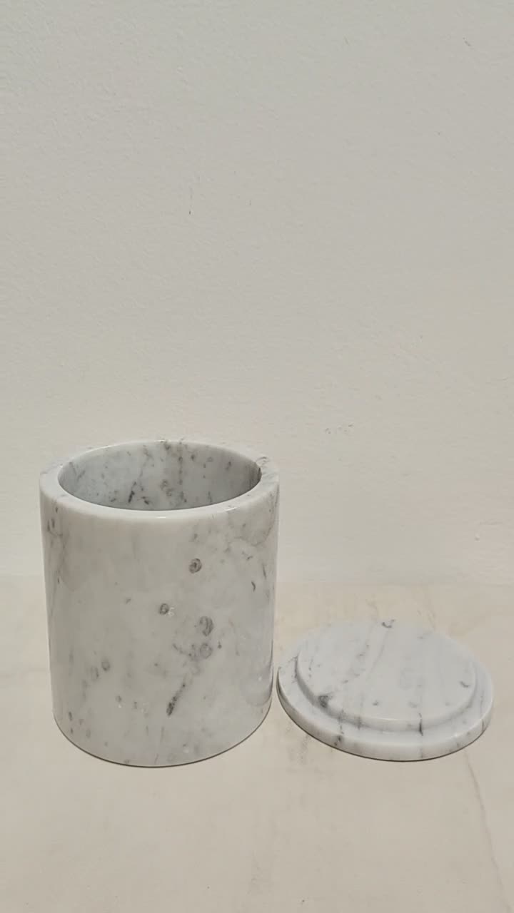 White Marble Round Canister With Lid Home Decor Products