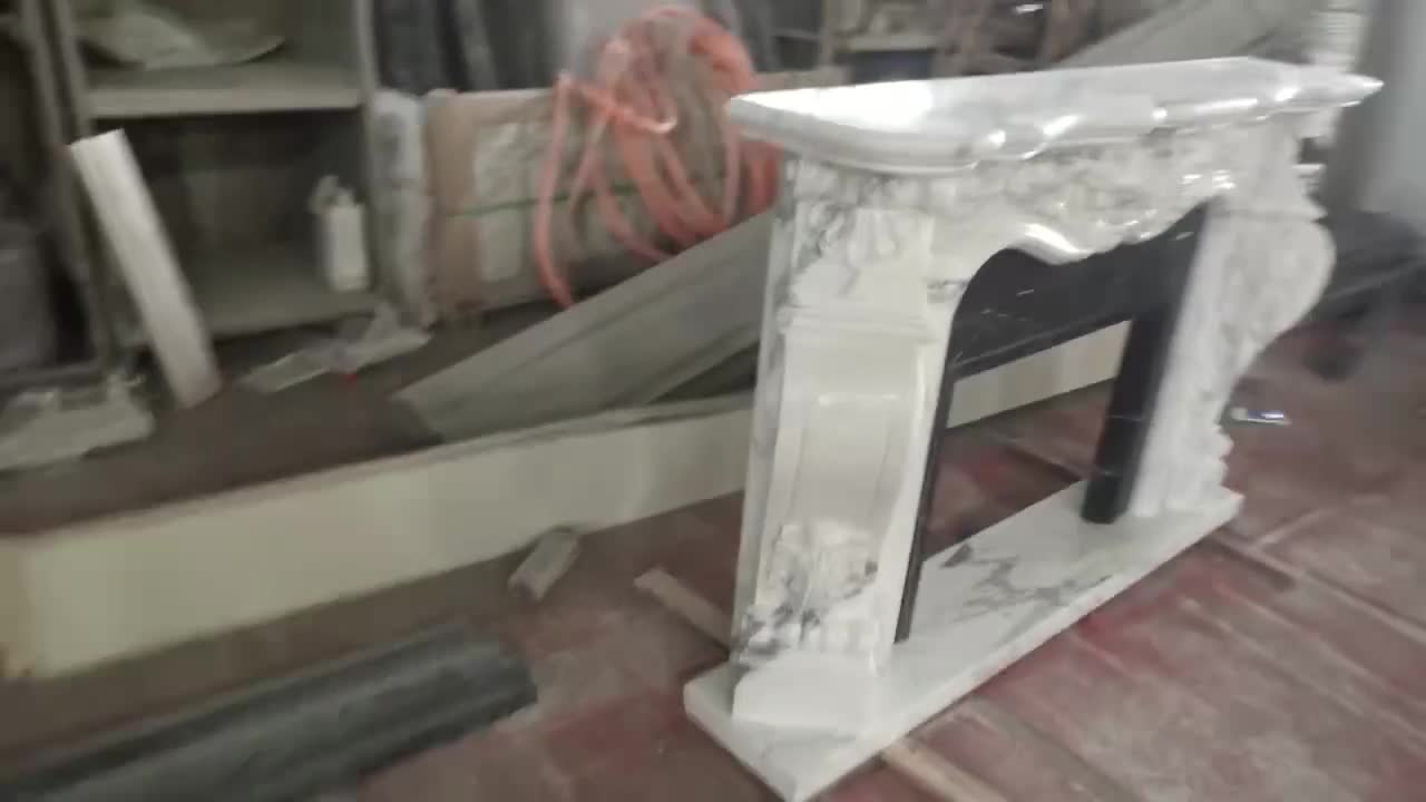 Carved Marble Carrara Modern Fireplace Mantel For Interiors