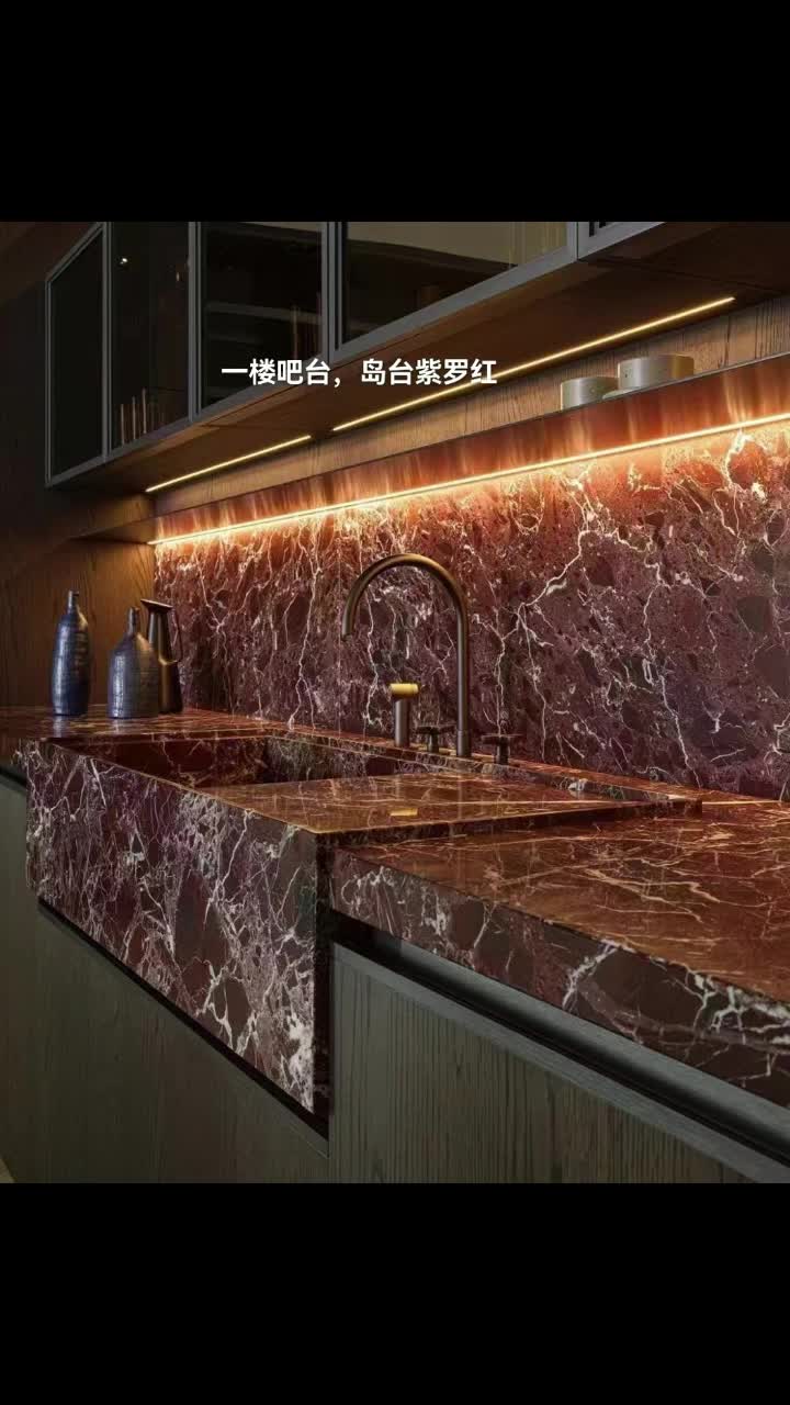 Custom Rosso Levanto Marble Kitchen Countertop
