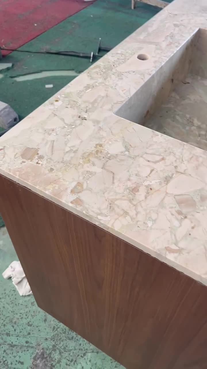 Cream Antique Marble Custom Bathroom Countertop