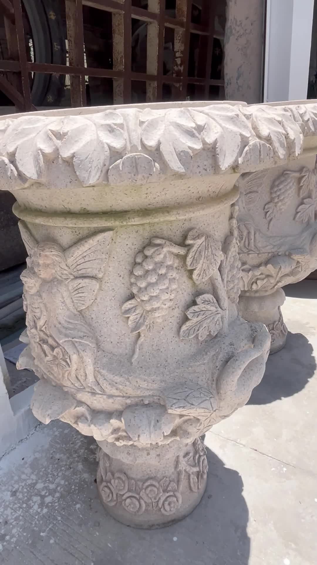 Granite Handmade Sculptured Flower Pots, Garden Planters