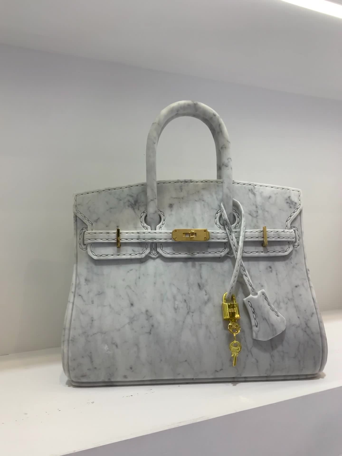 Oriental White Marble Carved Handbag Artifacts Handicraft