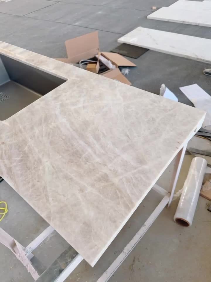 Taj Mahal Quartzite Kitchen Countertop Matching With Sink, Faucet