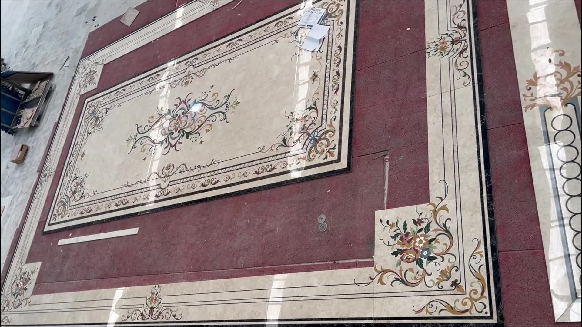 Beige Base Marble Waterjet Inlay Medallion For Luxury Villa