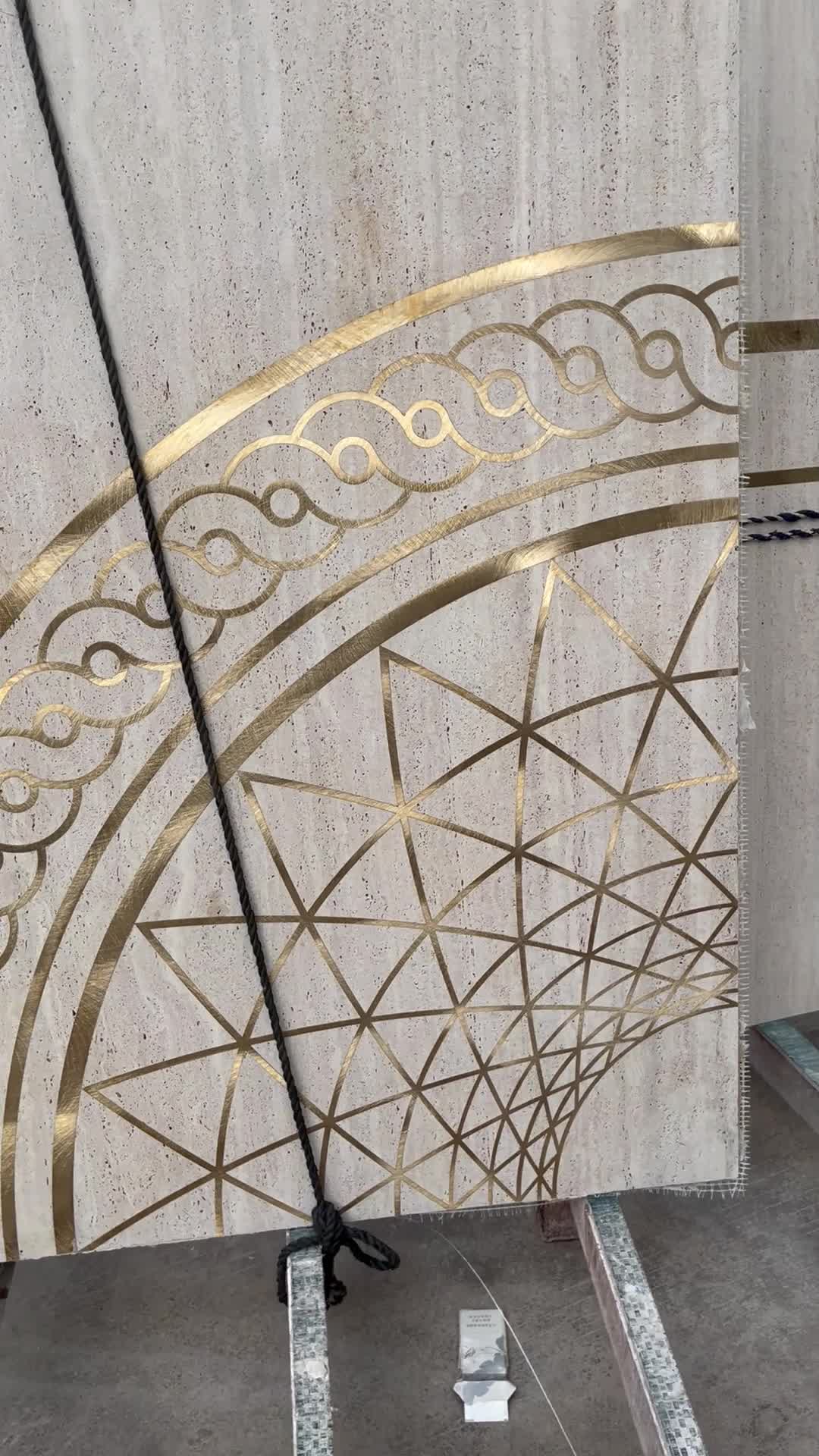 Brass Travertine Inlay Waterjey Medallion Polished