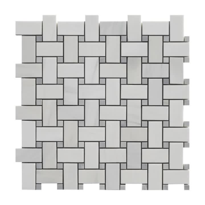 Ritz White Marble Basketweave Mosaic Tiles