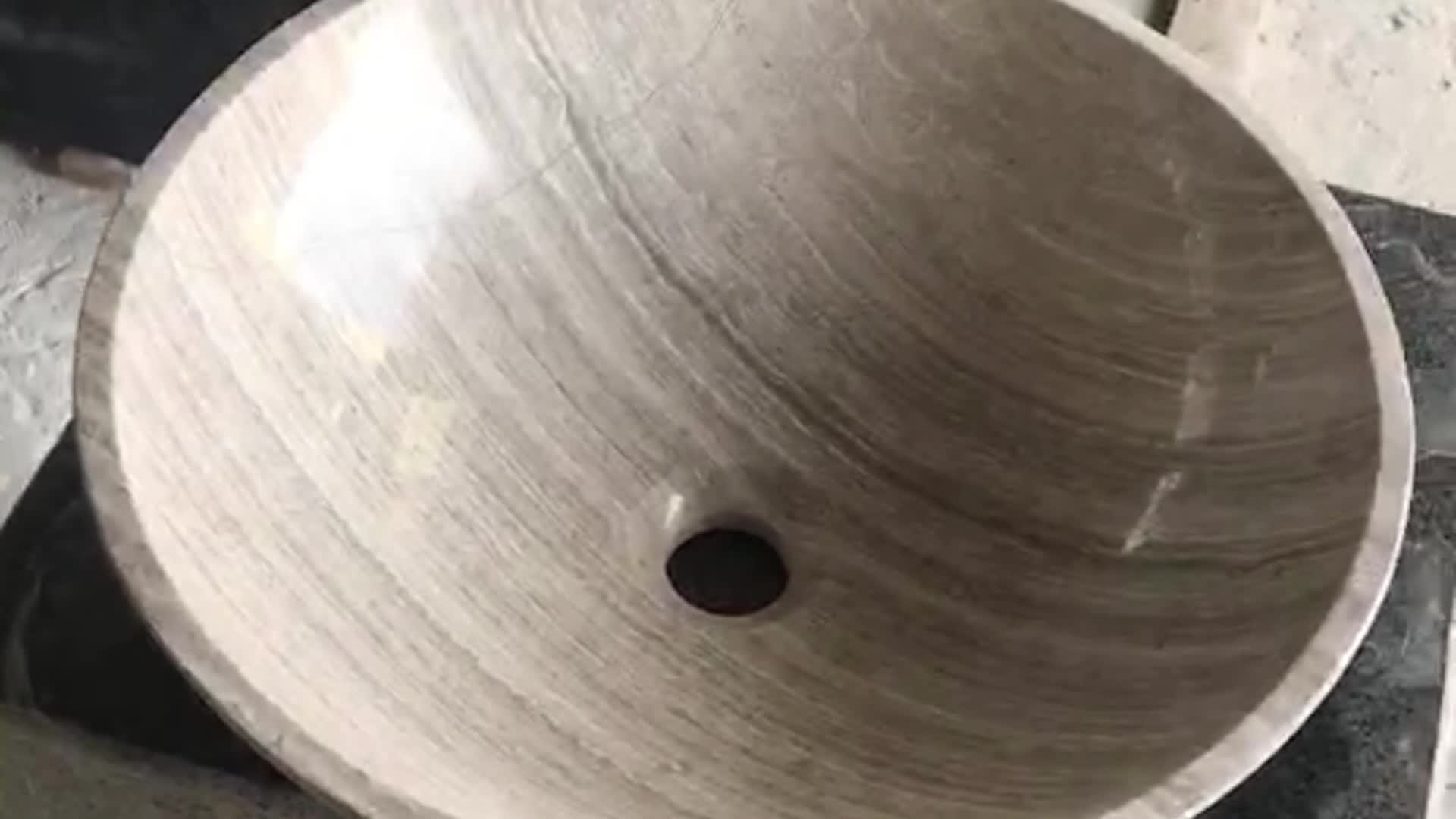 Chinese Grey Wooden Vein Marble Sink Round Wash Basin