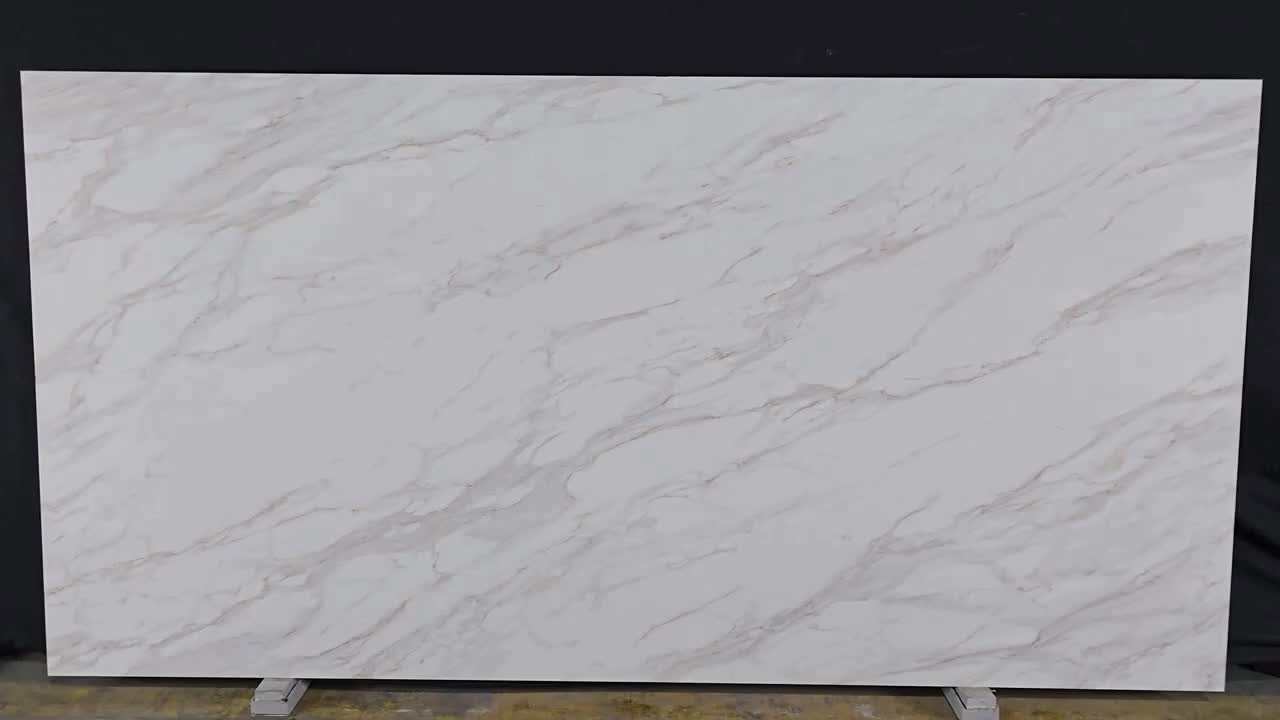 White New 7009 Calacatta Delicato PD Printed Quartz Slabs