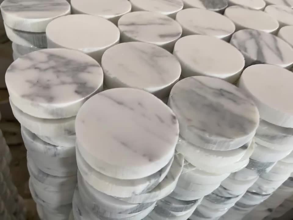 Statuario Marble Round Mosaic Tiles For Bathroom Floor