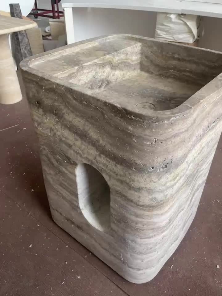 Silver Grey Travertine Pedestal Basin