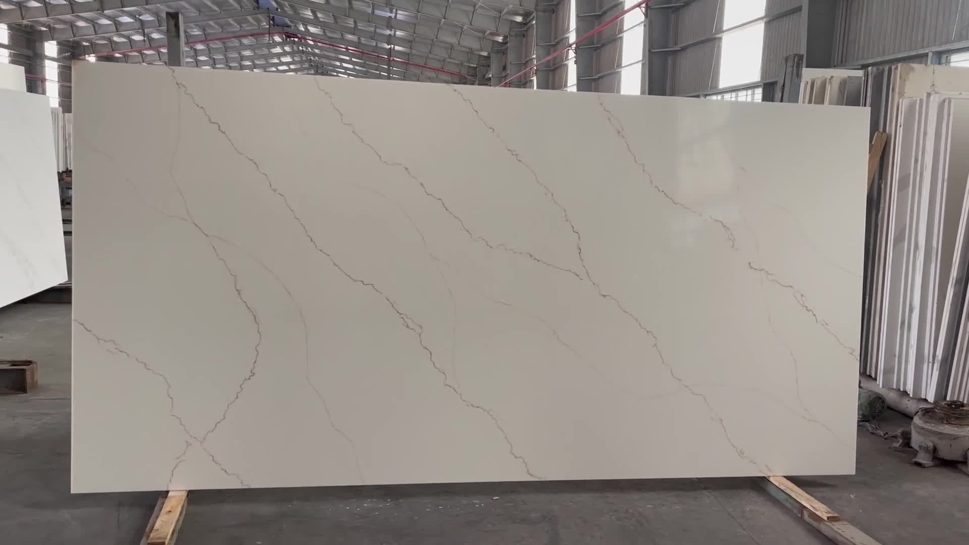 LQ - 917 Calacatta Aqua Gold Quartz Slabs Vietnam