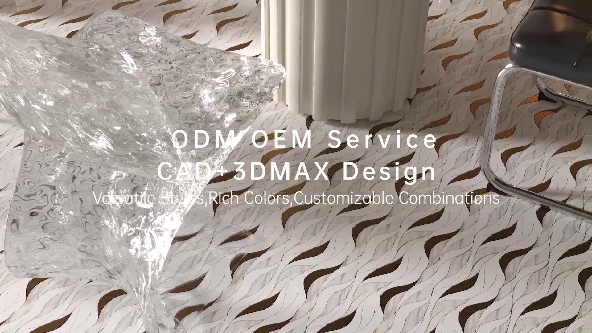 Modern Design Feather-Shaped Marble Water Jet Mosaic Tiles