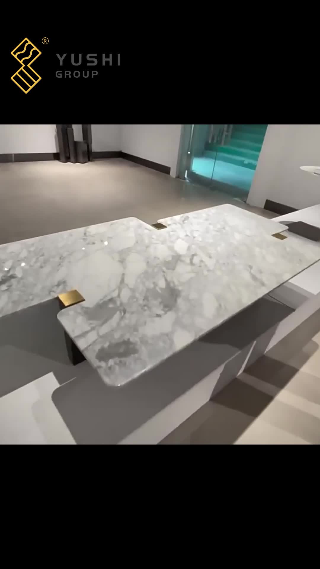 Snowflake White Marble Alien Shaped Coffee Table For Living