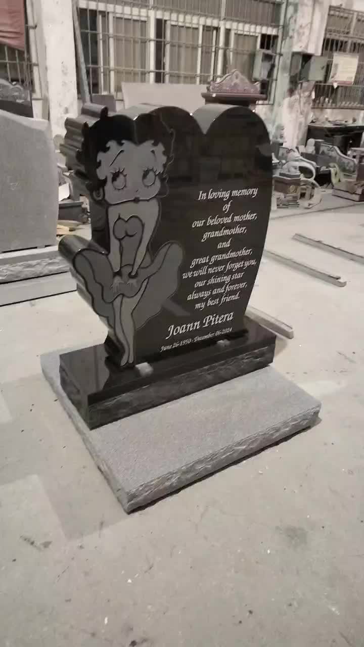 Customized Black Granite Betty Boop Heart Headstone